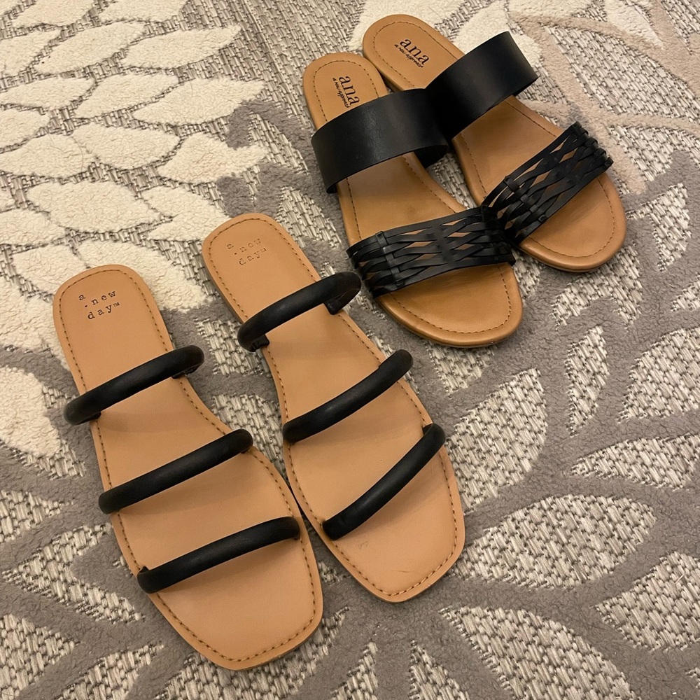 a new day / ana brands Slip On Sandals Bundle Black/Tan Women’s Size 10